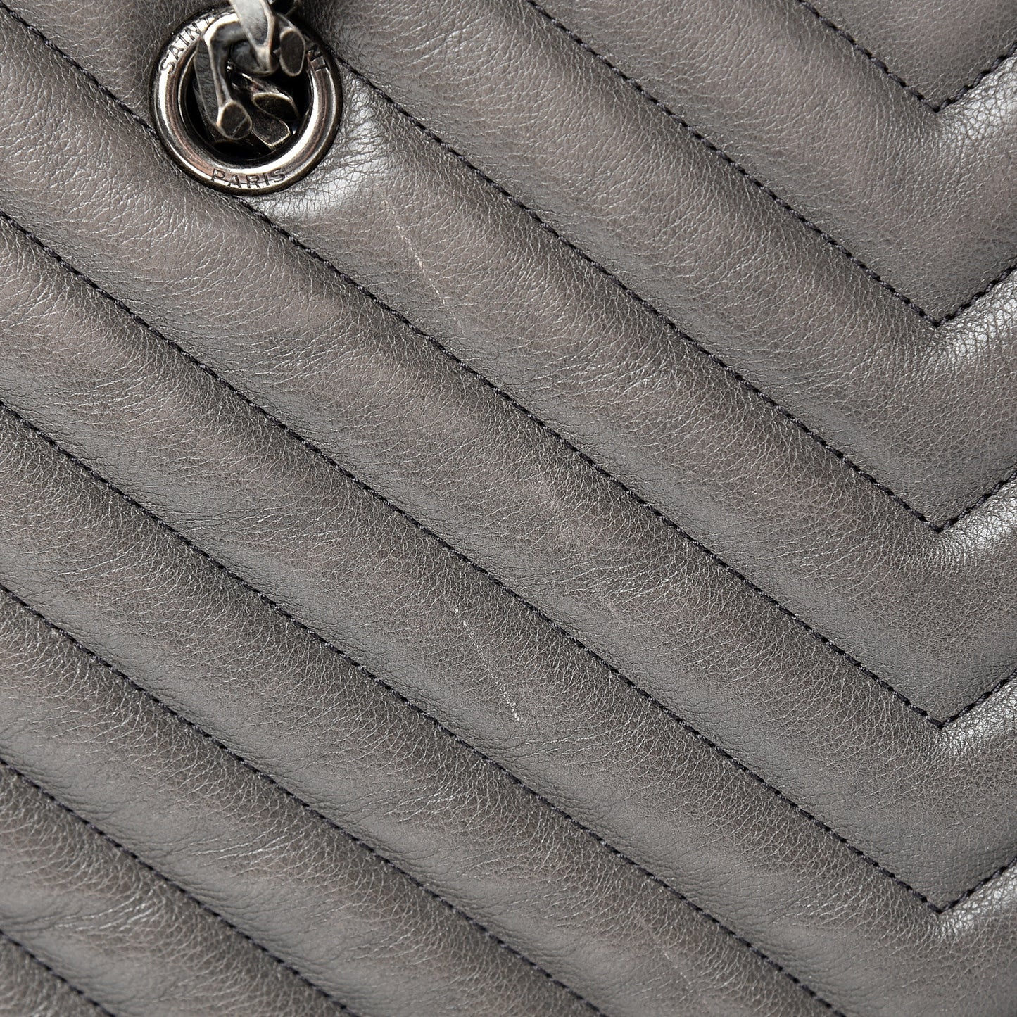 Sheepskin Matelasse Chevron Large Monogram Shopping Bag Light Coal