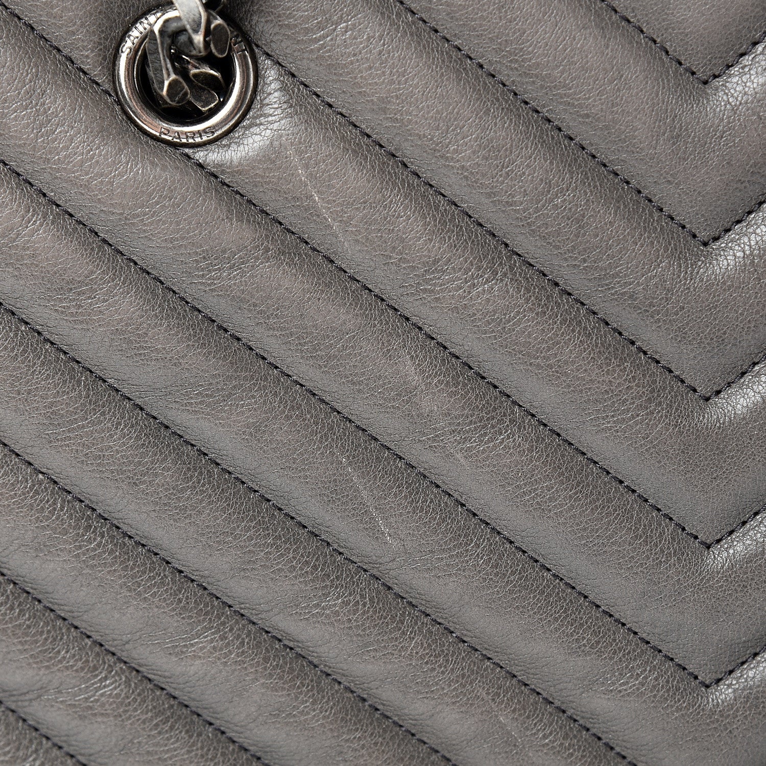 Saint Laurent Sheepskin Matelasse Chevron Large Monogram Shopping Bag Light Coal 11 of 21