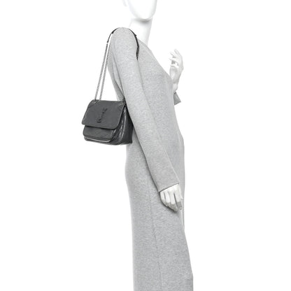 Saint Laurent Crinkled Calfskin Matelasse Monogram Baby Niki Chain Satchel Storm 2 of 12