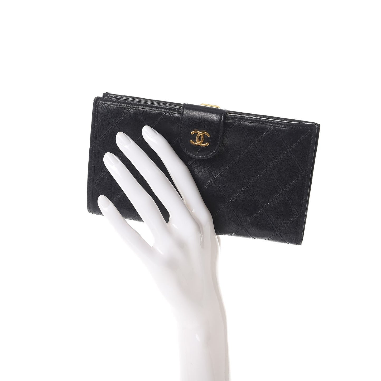Lambskin Diamond Stitched French Wallet Black