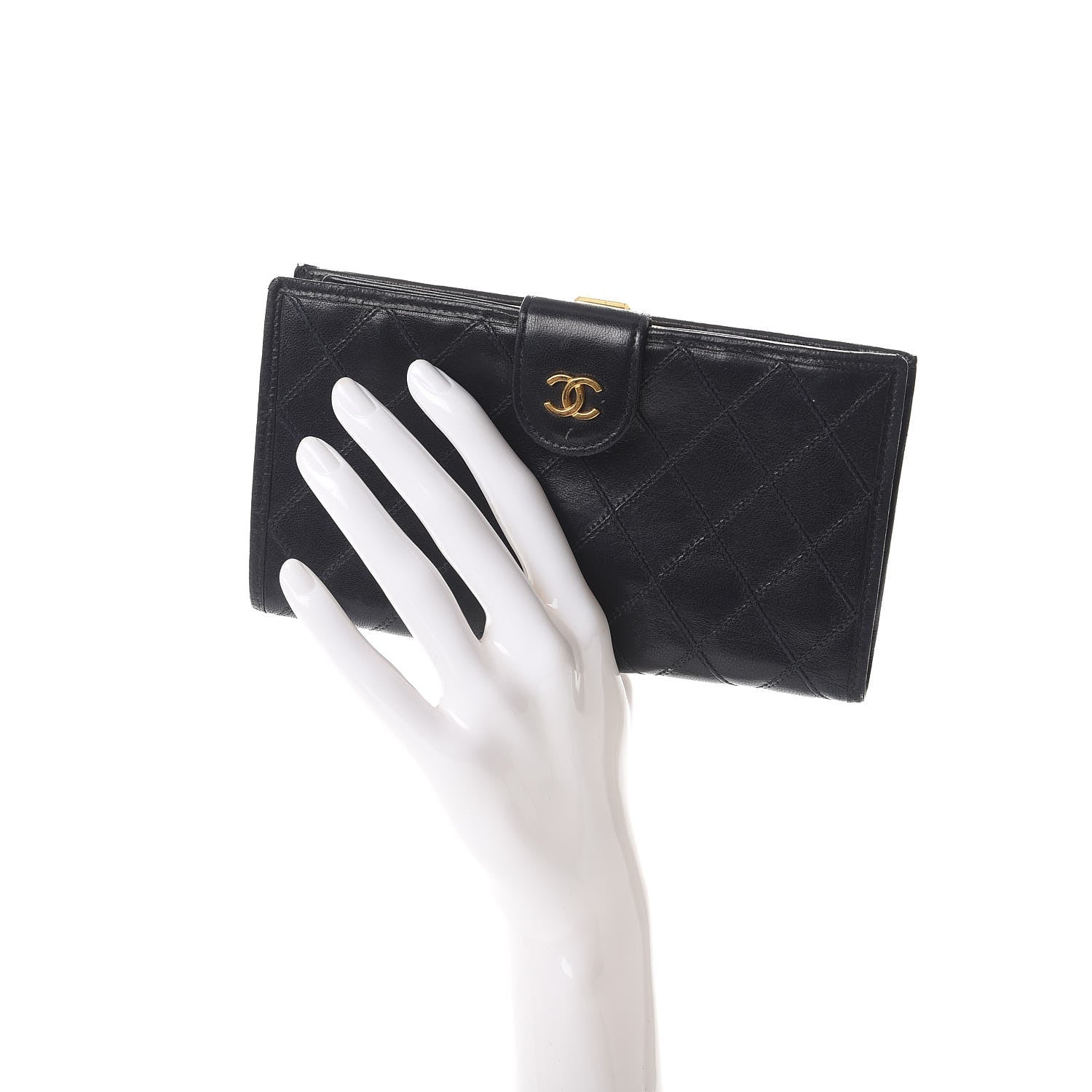 Chanel Lambskin Diamond Stitched French Wallet Black 2 of 11