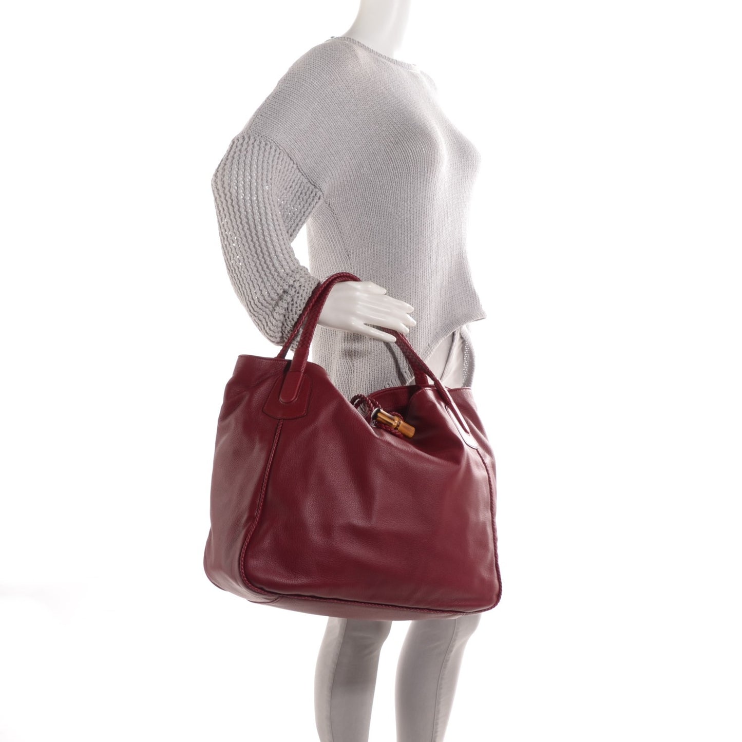 Deerskin Large Hip Bamboo Shoulder Bag Raspberry Candy
