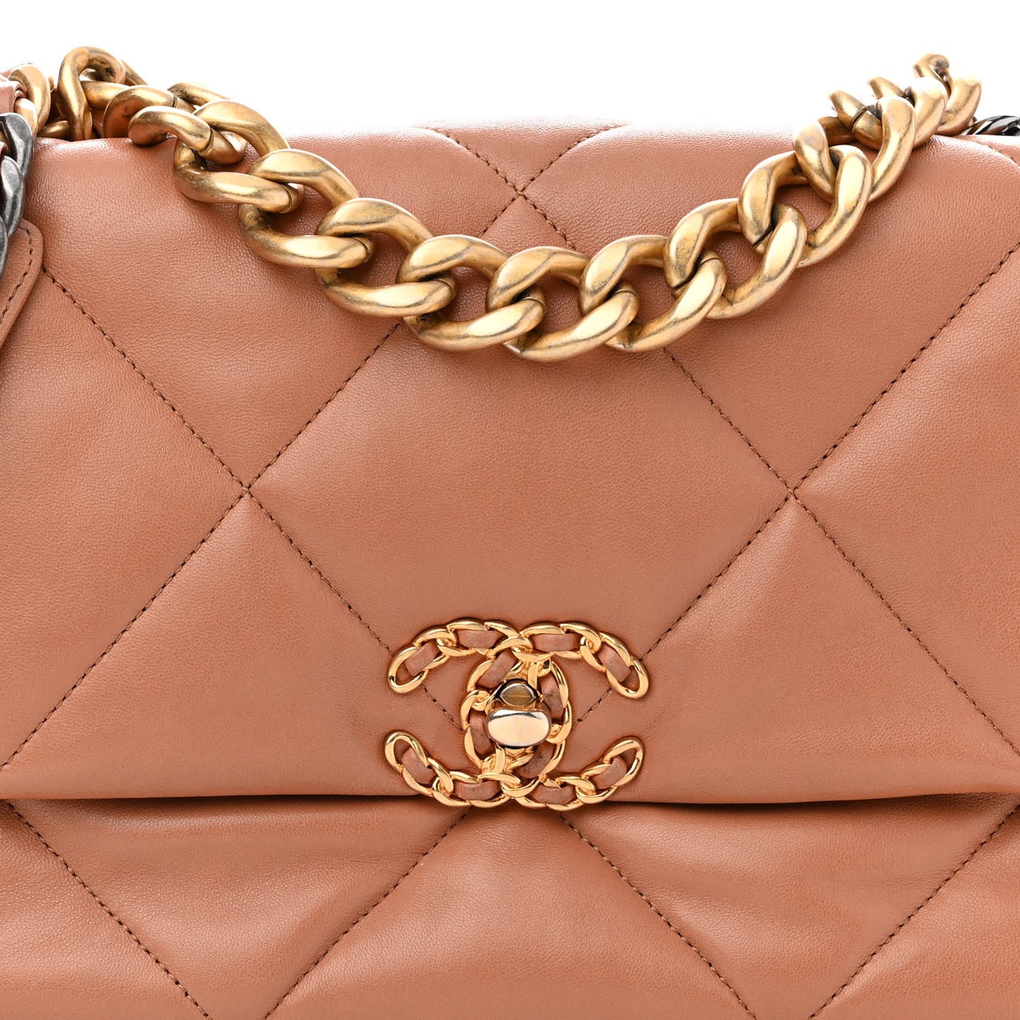 Lambskin Quilted Large Chanel 19 Flap Brown