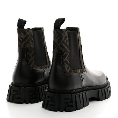 Fendi Vitello Fabric Jacquard FF 1974 Mens Fendi Force Chelsea Boots 9 Black Tobacco 4 of 9
