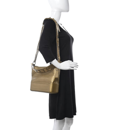 Chanel Metallic Calfskin Crocodile Embossed Medium Gabrielle Cocodile Hobo Gold 2 of 10