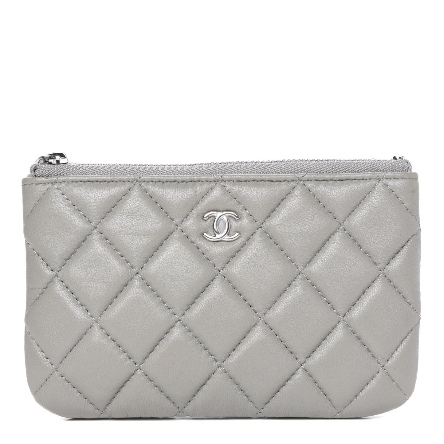 Lambskin Quilted Small Cosmetic Case Light Grey