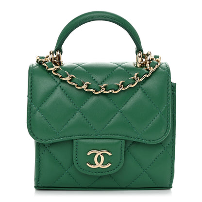 Chanel Lambskin Quilted Top Handle Flap Clutch With Chain Green 1 of 11