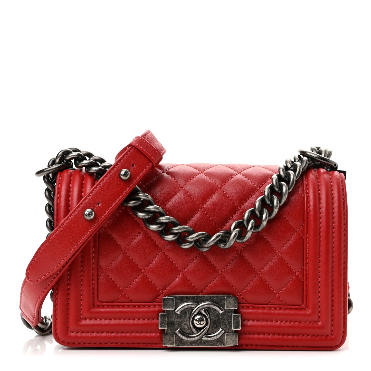 Calfskin Quilted Small Boy Flap Red