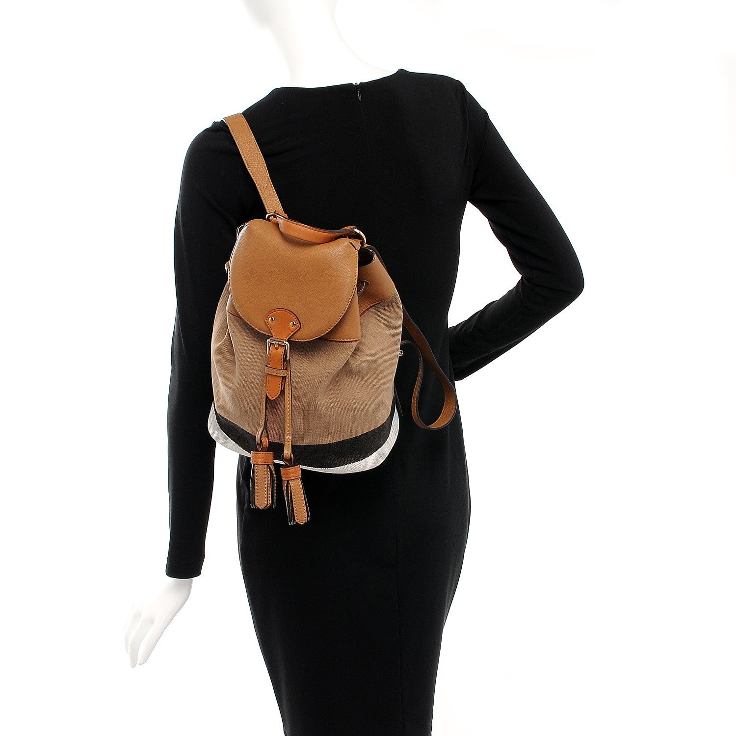 Burberry Grainy Calfskin Jute Mega Check Girl's Mini Backpack Sand 2 of 8