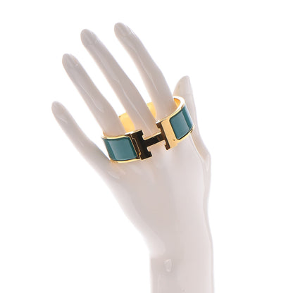 Hermes Enamel Wide Clic Clac H Bracelet PM Malachite 2 of 6