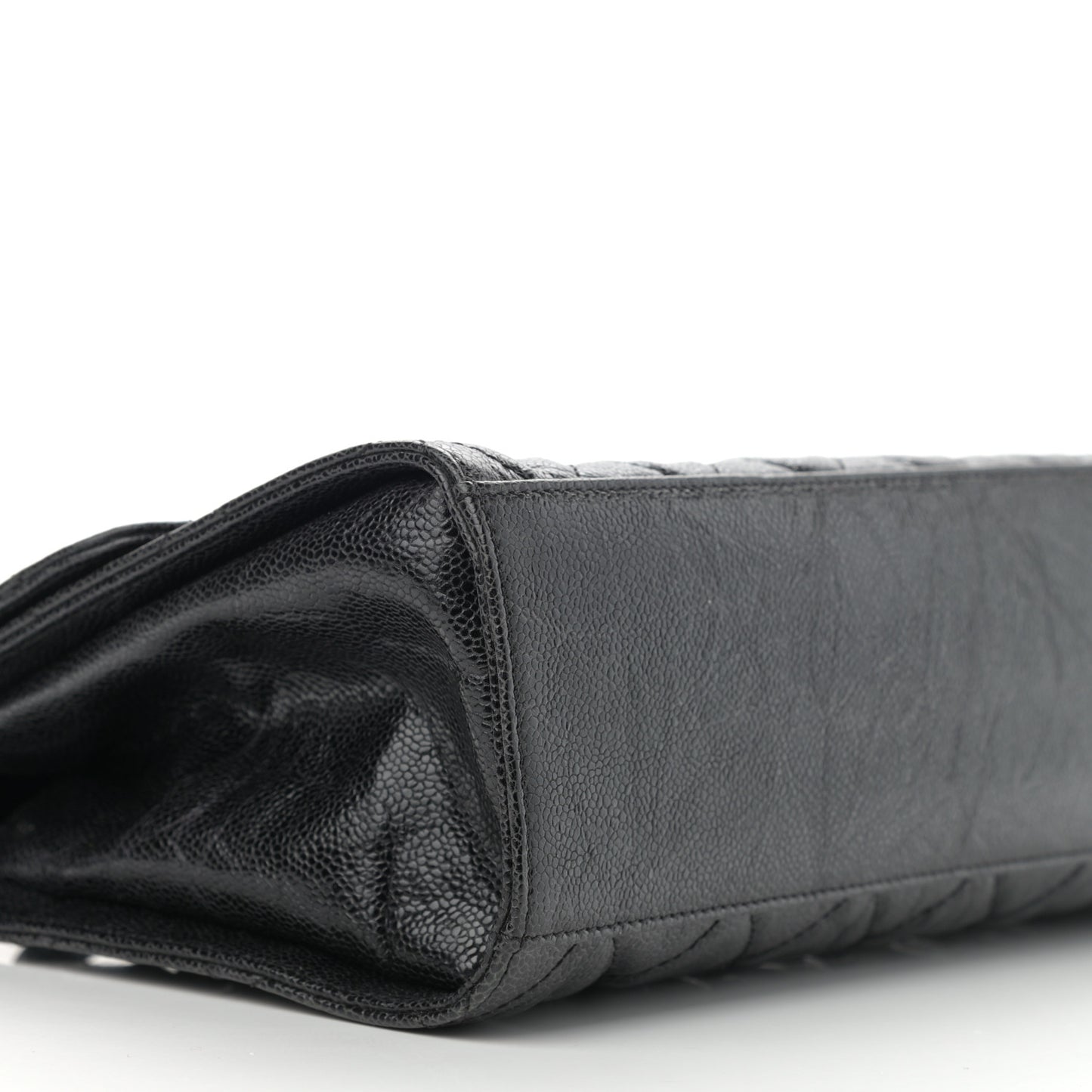 Crumpled Grained Calfskin Jumbo CC Crave Flap Black