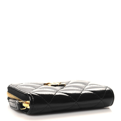 Chanel Shiny Lambskin Quilted Textured CC Zip Coin Purse Black 4 of 8