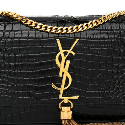 Saint Laurent Calfskin Crocodile Embossed Small Classic Monogram Kate Tassel Satchel Black 7 of 10