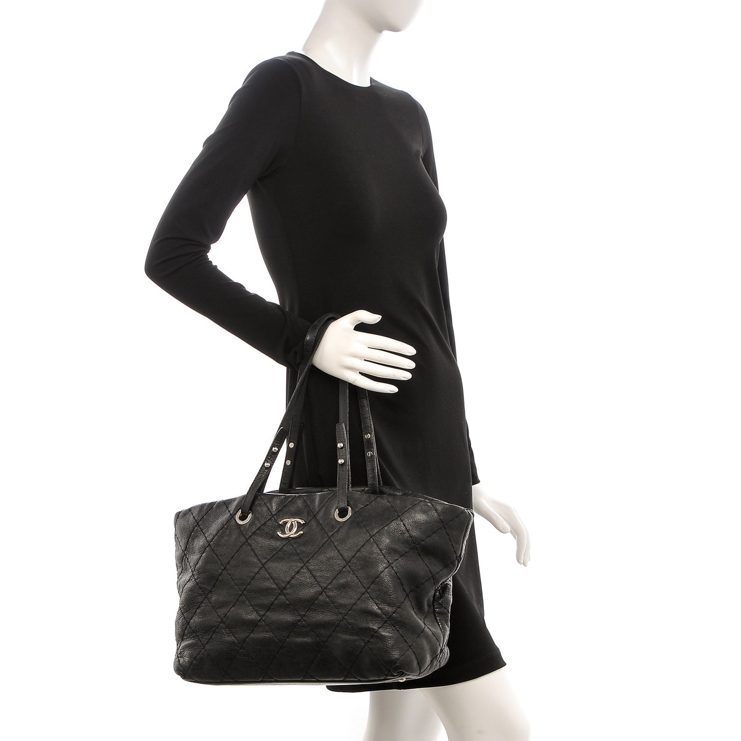 Glazed Calfskin Large On The Road Tote Black
