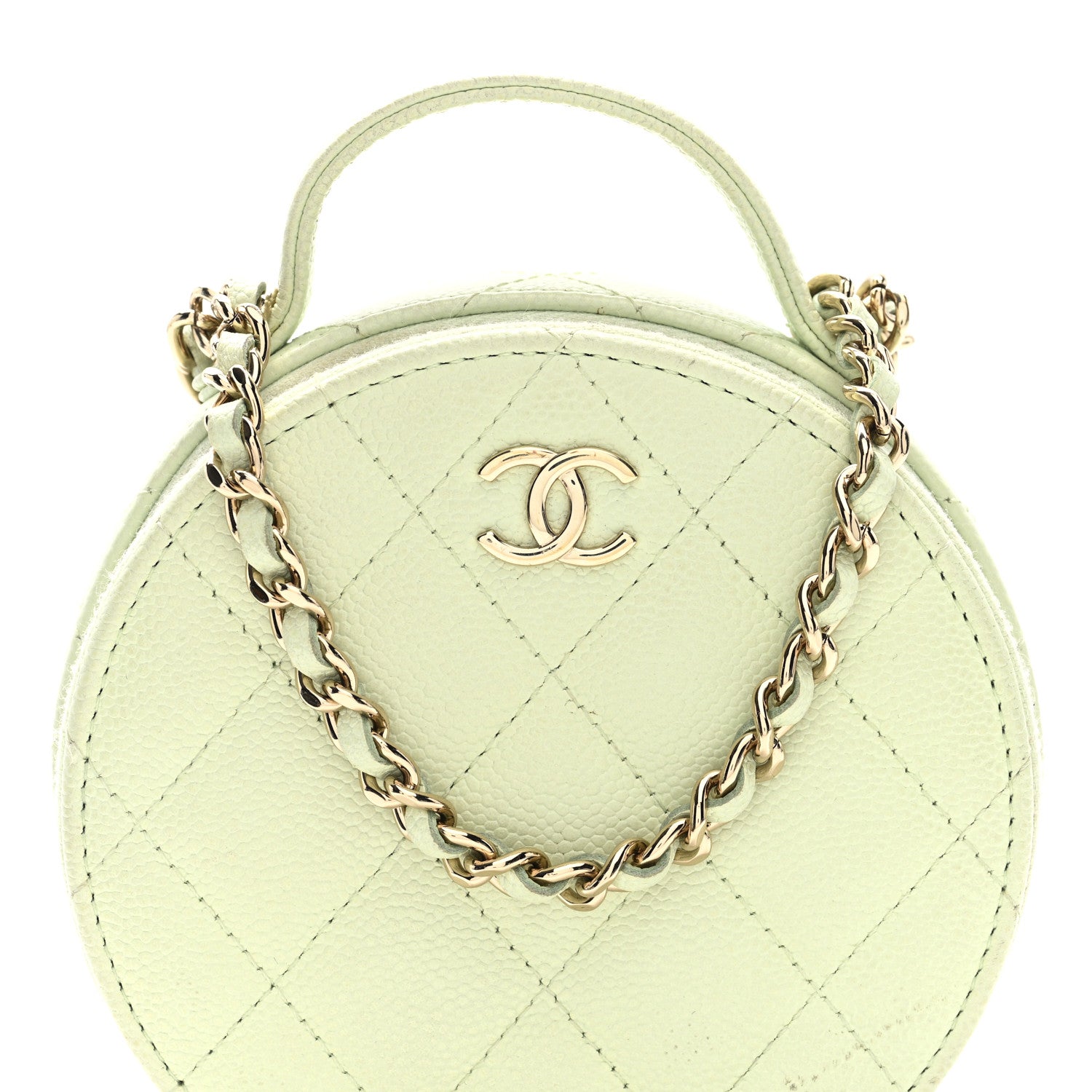 Chanel Caviar Quilted Round Handle With Care Vanity With Chain Light Green 9 of 11