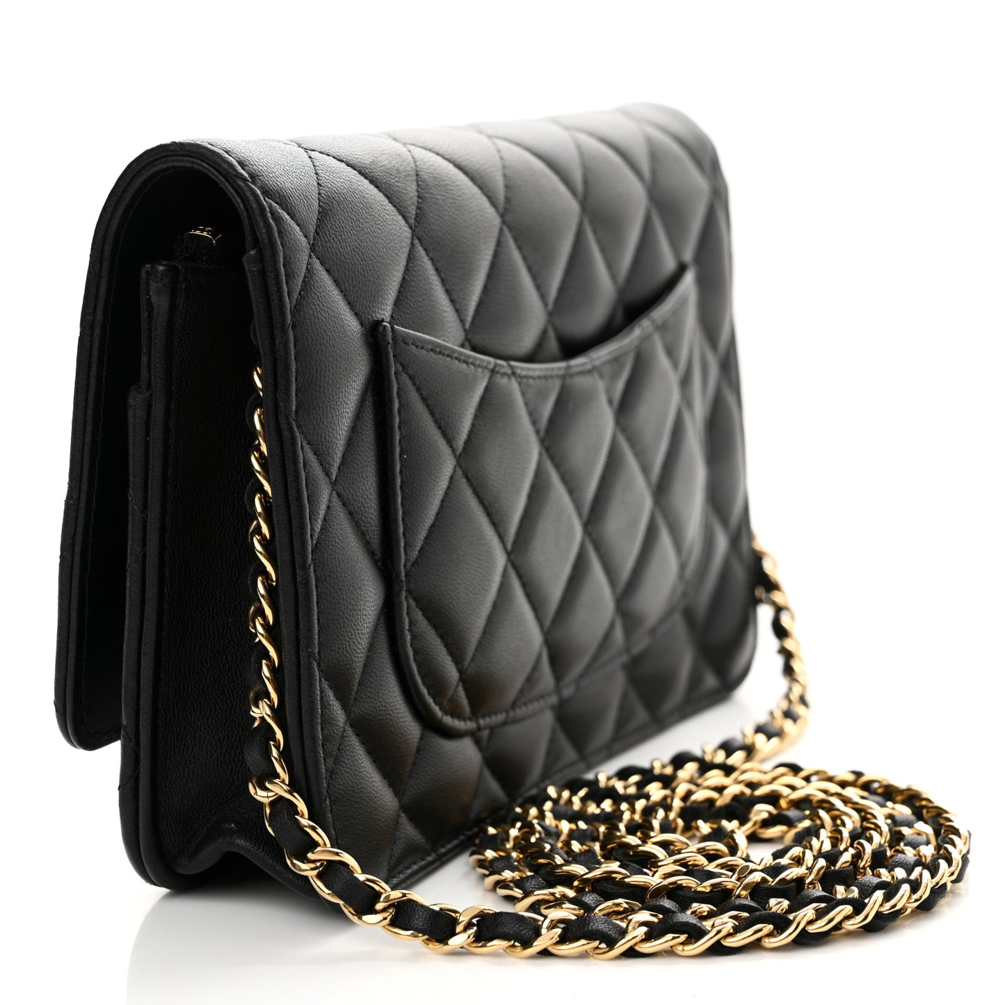 Lambskin Quilted Wallet On Chain WOC Black