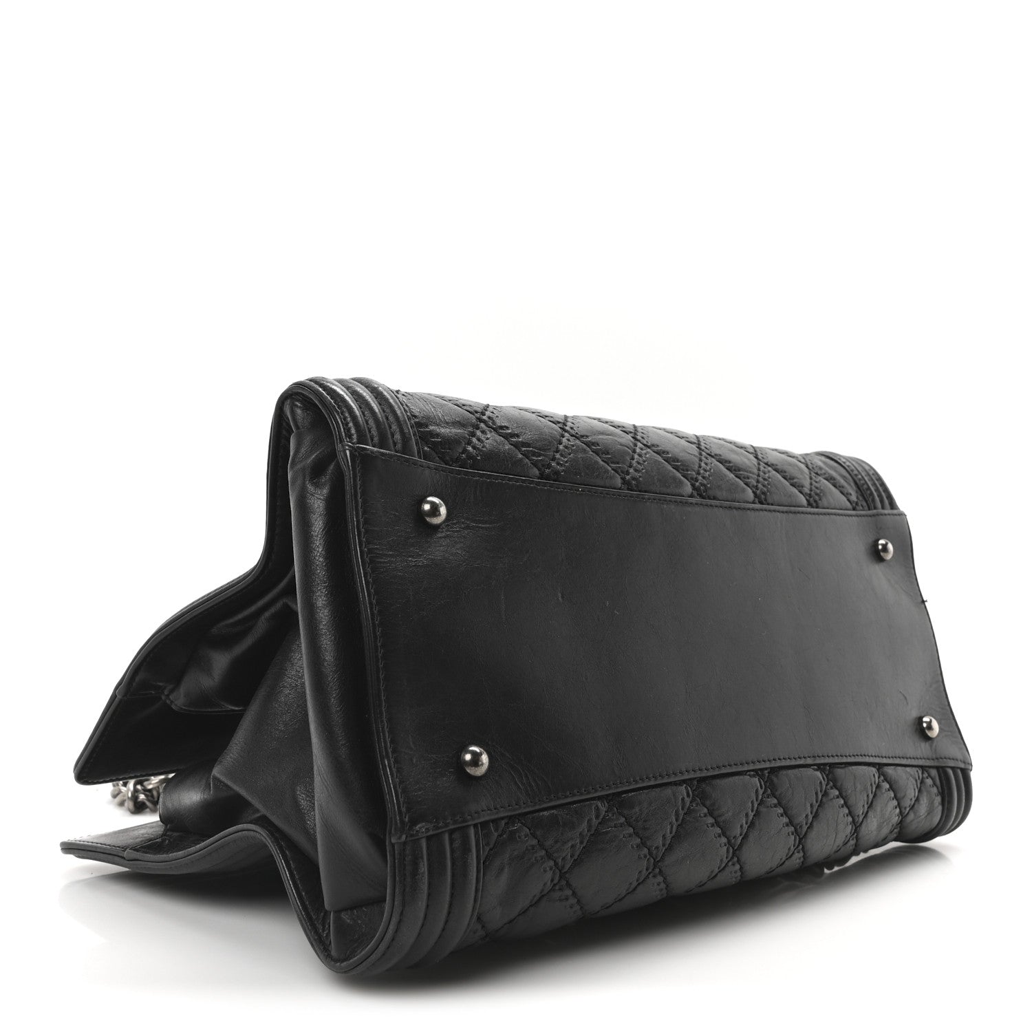 Chanel Calfskin Quilted Double Stitch Large Boy Tote Black 4 of 10