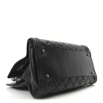 Chanel Calfskin Quilted Double Stitch Large Boy Tote Black 4 of 10
