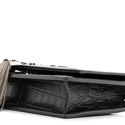 Saint Laurent Calfskin Crocodile Embossed Kate Monogram Tassel Chain Wallet Black 8 of 11