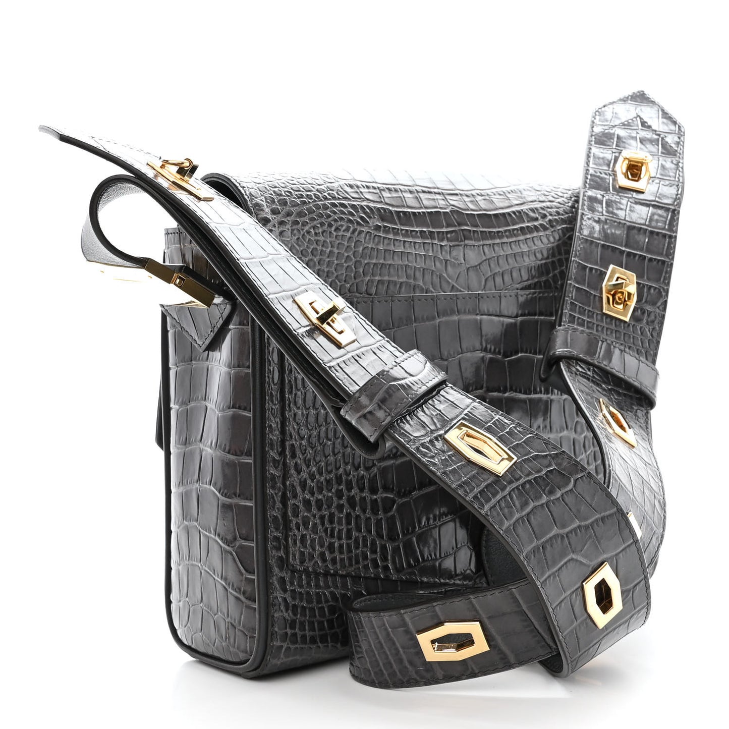 Calfskin Crocodile Embossed Medium Eden Storm Grey