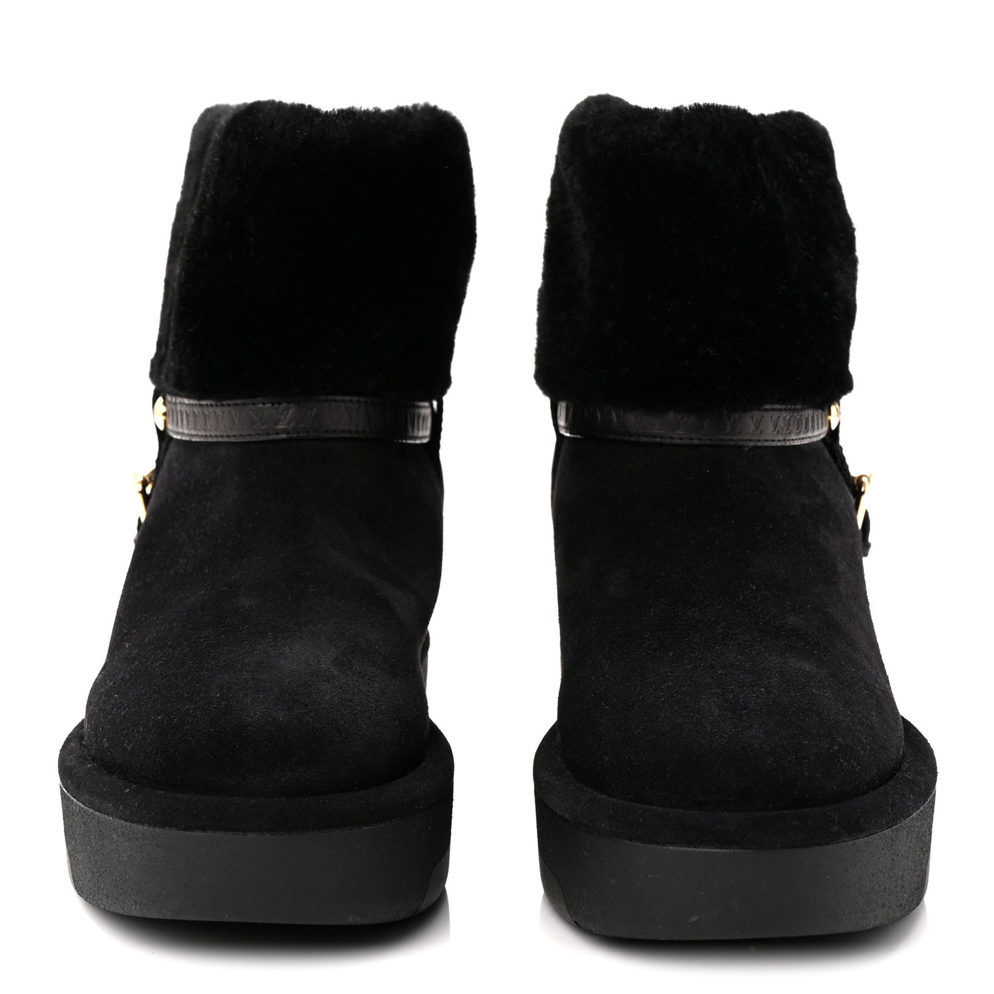 Suede Calfskin Shearling Aspen Platform Ankle Boots 38 Black