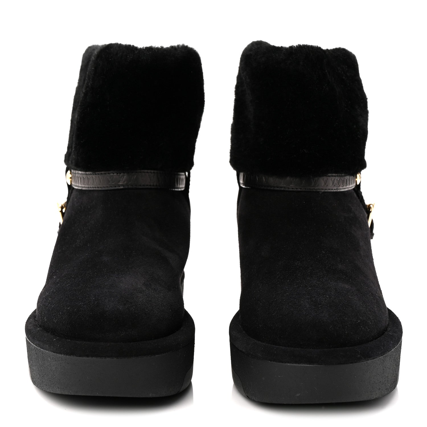 Louis Vuitton Suede Calfskin Shearling Aspen Platform Ankle Boots 38 Black 2 of 9