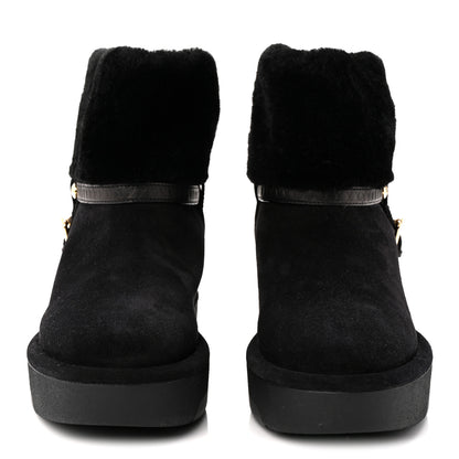Louis Vuitton Suede Calfskin Shearling Aspen Platform Ankle Boots 38 Black 2 of 9