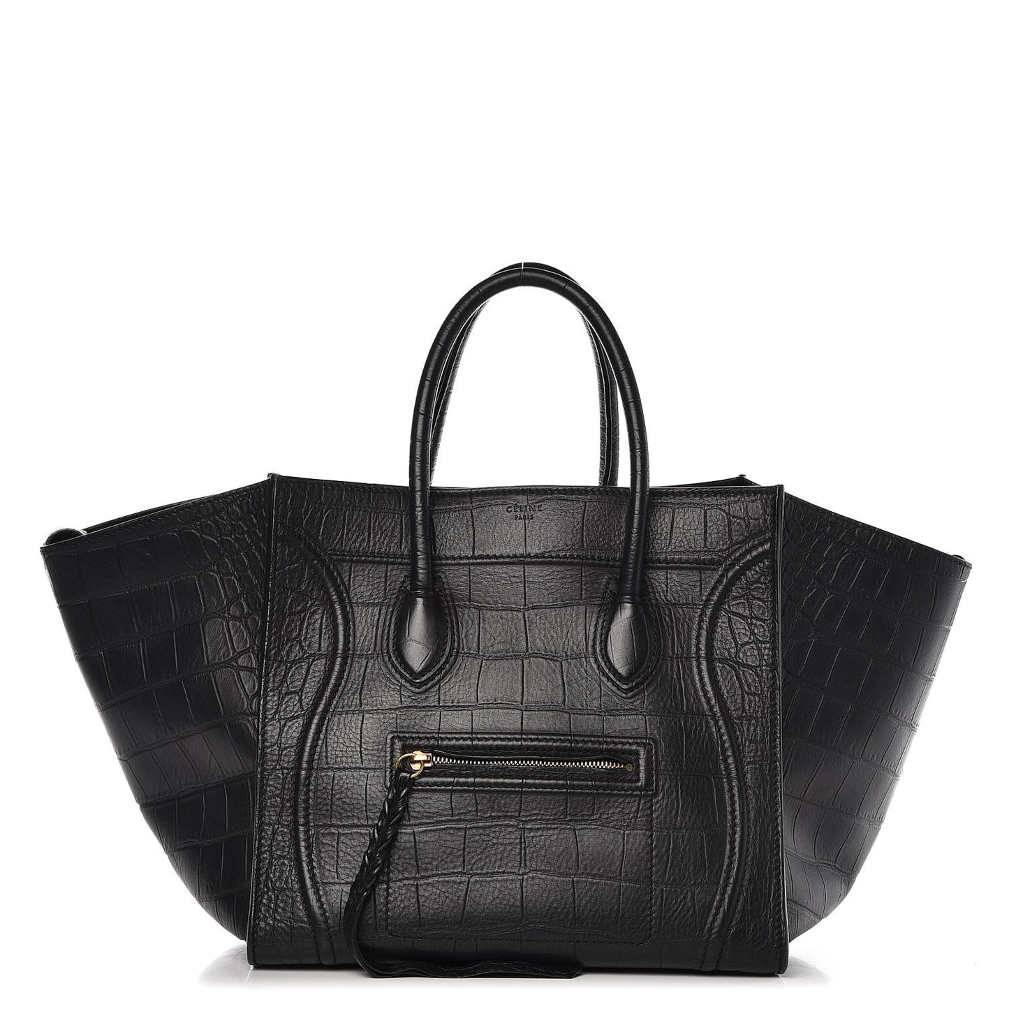 Crocodile Embossed Calfskin Medium Phantom Luggage Black