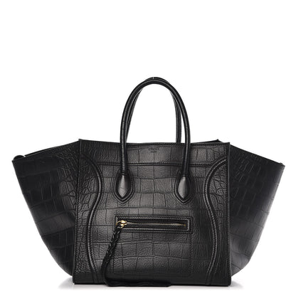 Celine Crocodile Embossed Calfskin Medium Phantom Luggage Black 1 of 11