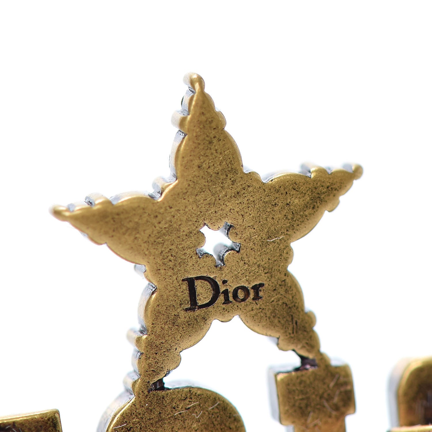 Christian Dior Metal Crystal Dio(r)evolution Logo Brooch Antique Gold 4 of 4