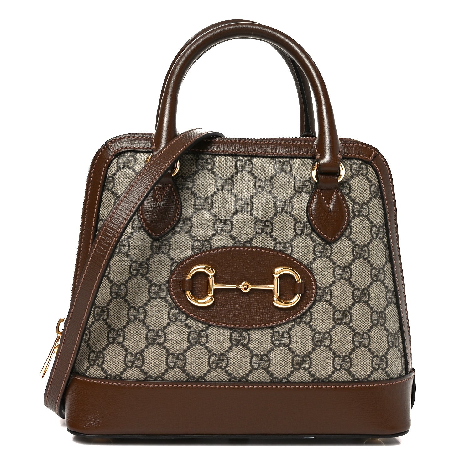 Gucci GG Supreme Monogram Azalea Calfskin Small Horsebit 1955 Top Handle Bag Beige Ebony Brown Sugar 1 of 10