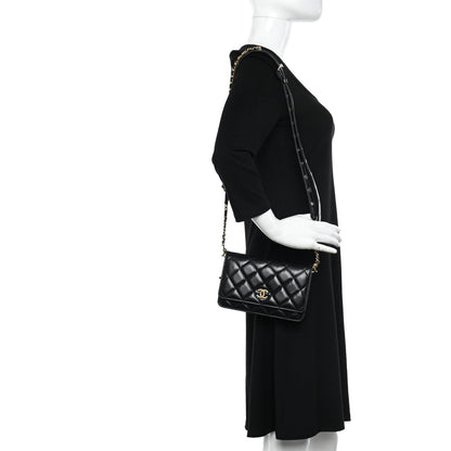 Chanel Goatskin Quilted Quilted Like A Wallet Wallet On Chain WOC Black 2 of 11