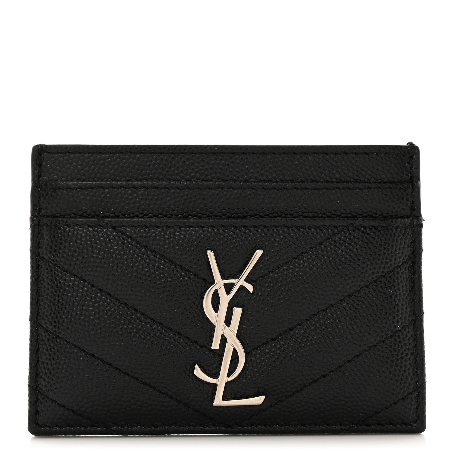 Saint Laurent Grain De Poudre Matelasse Chevron Monogram Credit Card Case Black 1 of 10