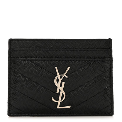 Saint Laurent Grain De Poudre Matelasse Chevron Monogram Credit Card Case Black 1 of 10
