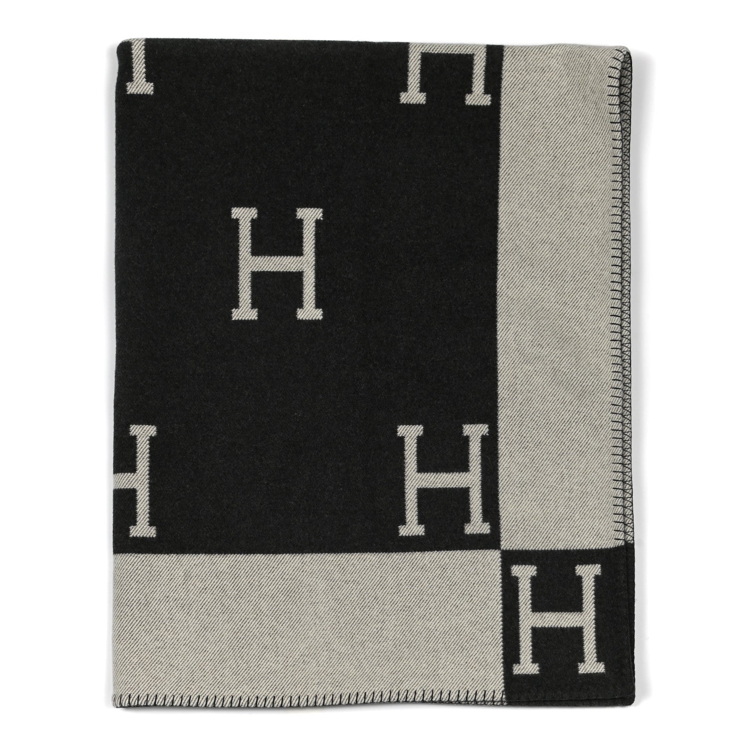 Hermes Wool Cashmere Avalon Blanket Ecru Gris Fonce 1 of 3