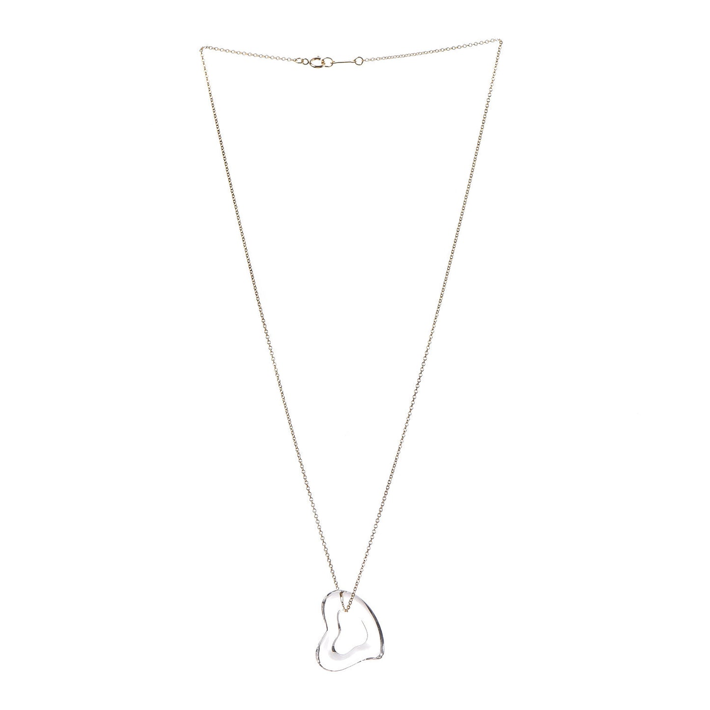 18K Yellow Gold Rock Crystal Quartz Elsa Peretti Open Heart Necklace