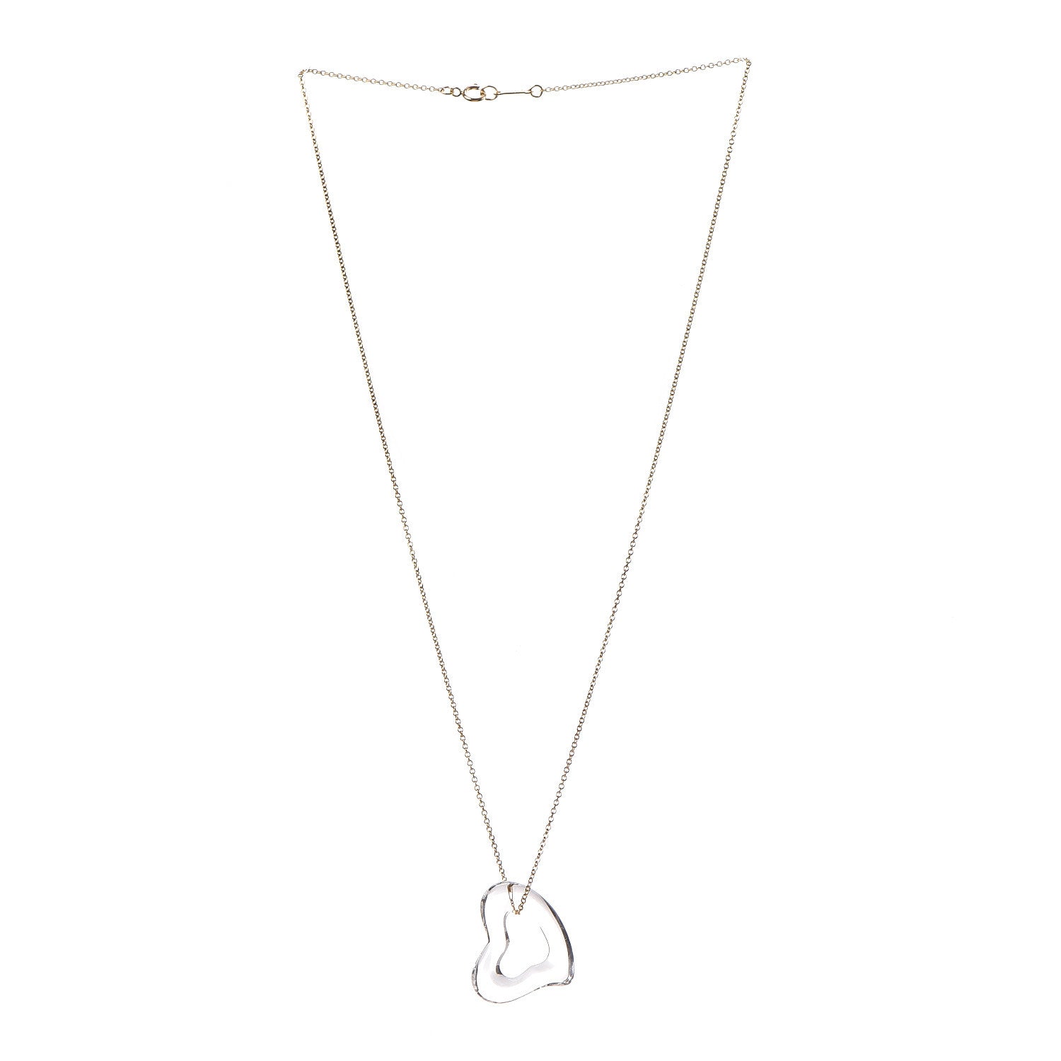 Tiffany 18K Yellow Gold Rock Crystal Quartz Elsa Peretti Open Heart Necklace 3 of 6
