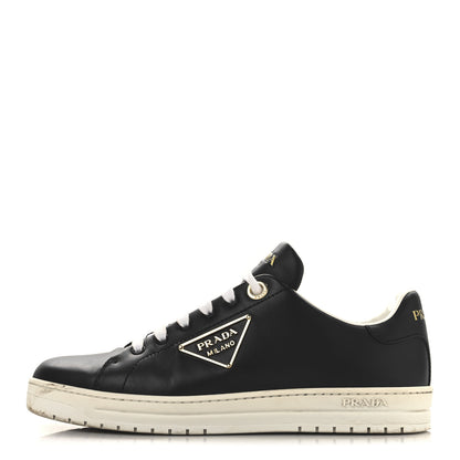 Prada Vitello Soft Triangle Womens Edge Low Top 30mm Sneakers 40 Black White 1 of 11