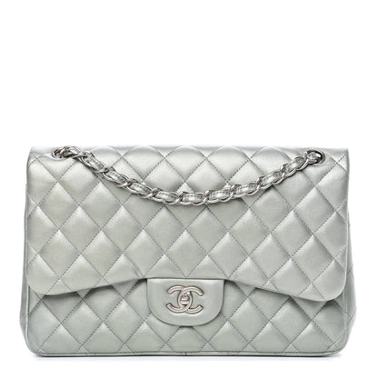 Chanel Metallic Lambskin Quilted Jumbo Double Flap Green 1 of 16