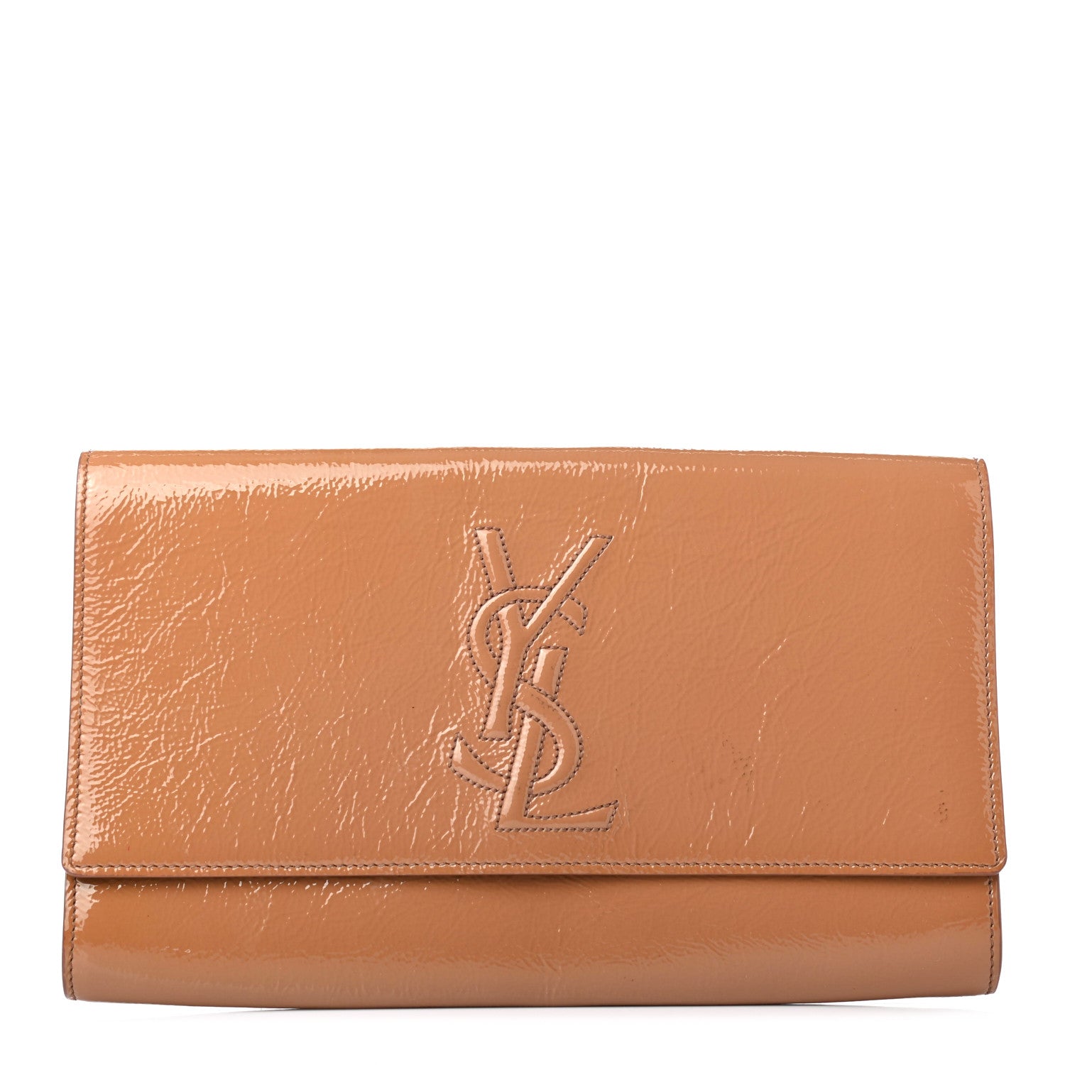 Saint Laurent Textured Patent Calfskin Monogram Large Belle De Jour Clutch Tobacco 1 of 4