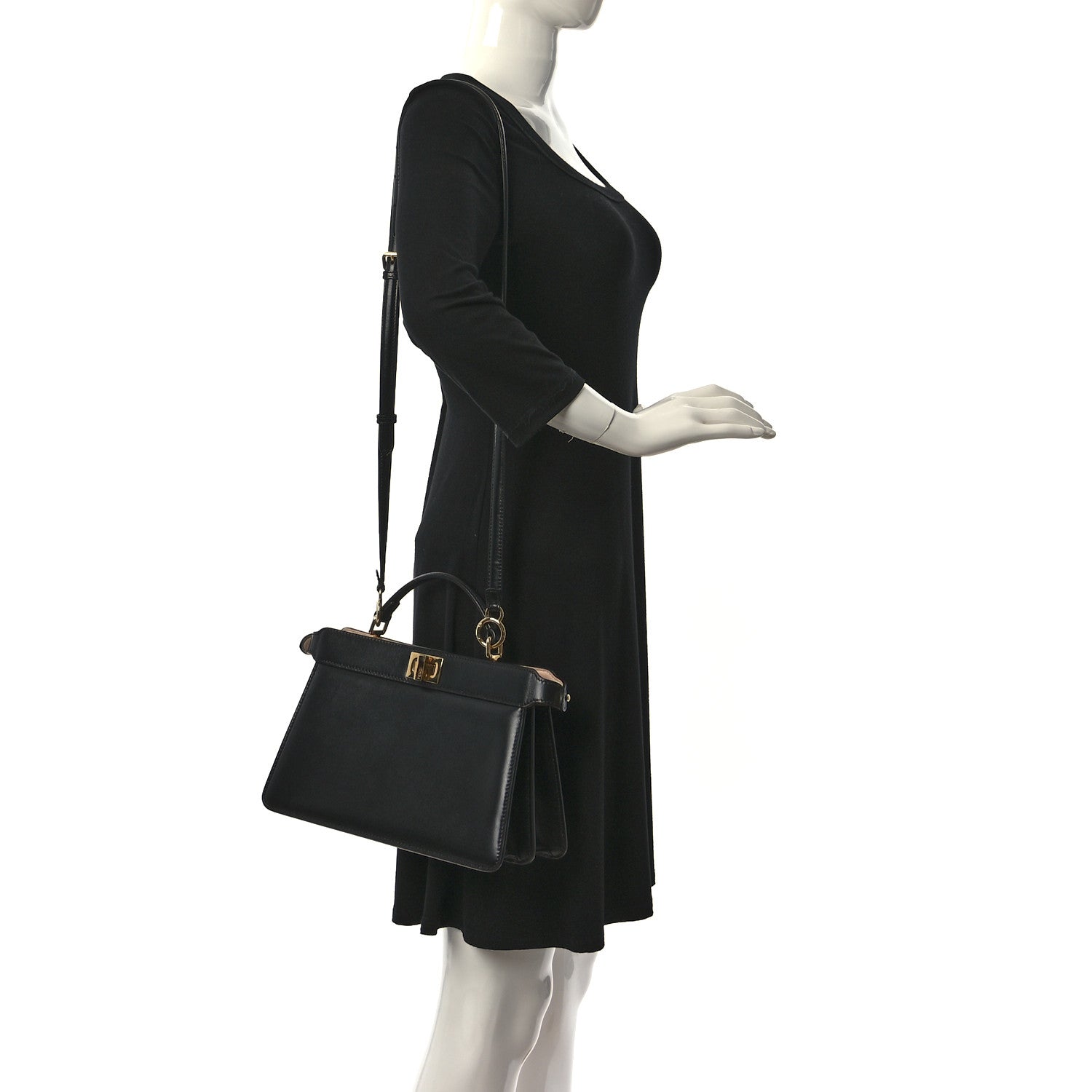 Fendi Vitello King Luxor Shiny Nappa Medium Peekaboo I SEE U East West Satchel Black Light Rose 2 of 9