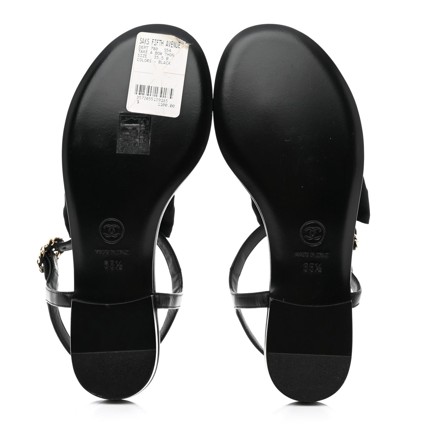 Lambskin Crystal Chain CC Thong Sandals 35.5 Black