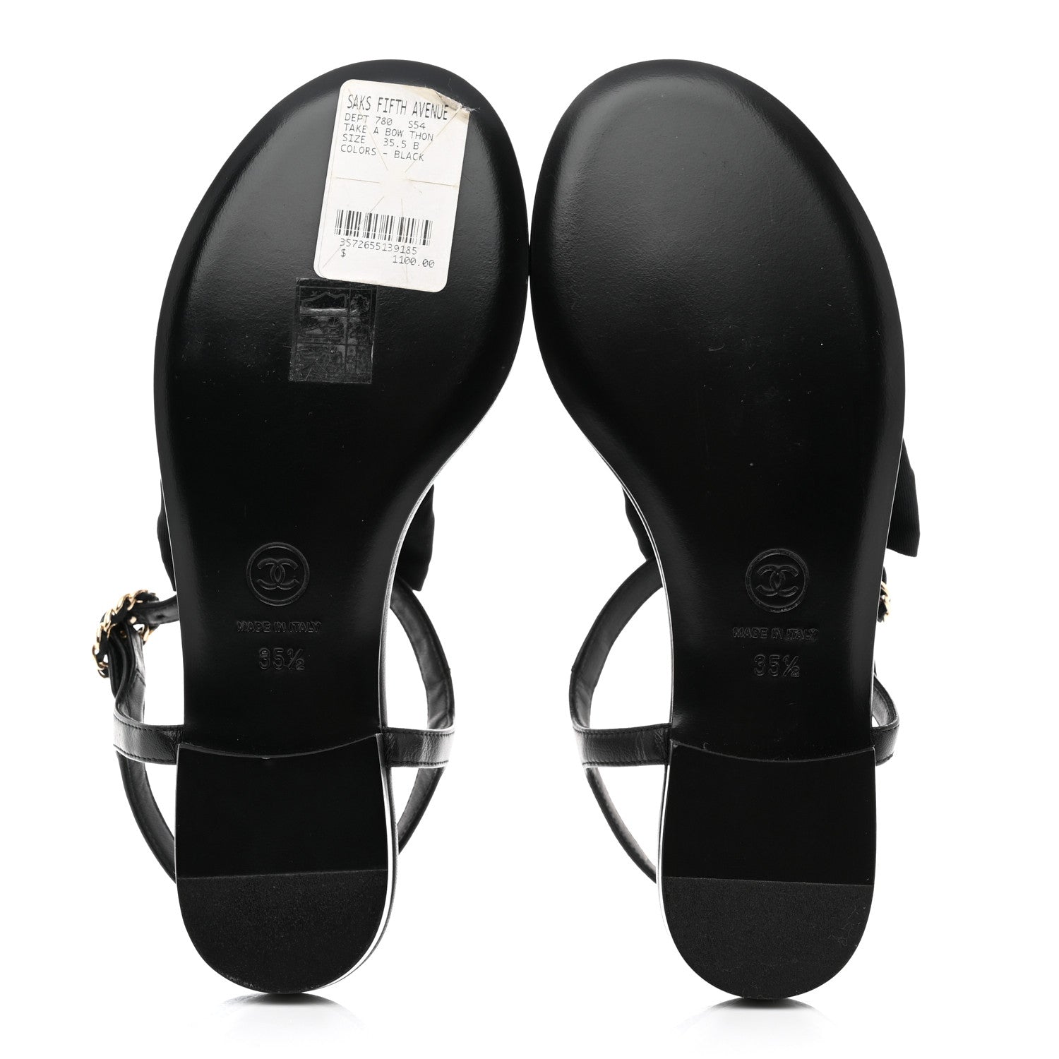 Chanel Lambskin Crystal Chain CC Thong Sandals 35.5 Black 6 of 9