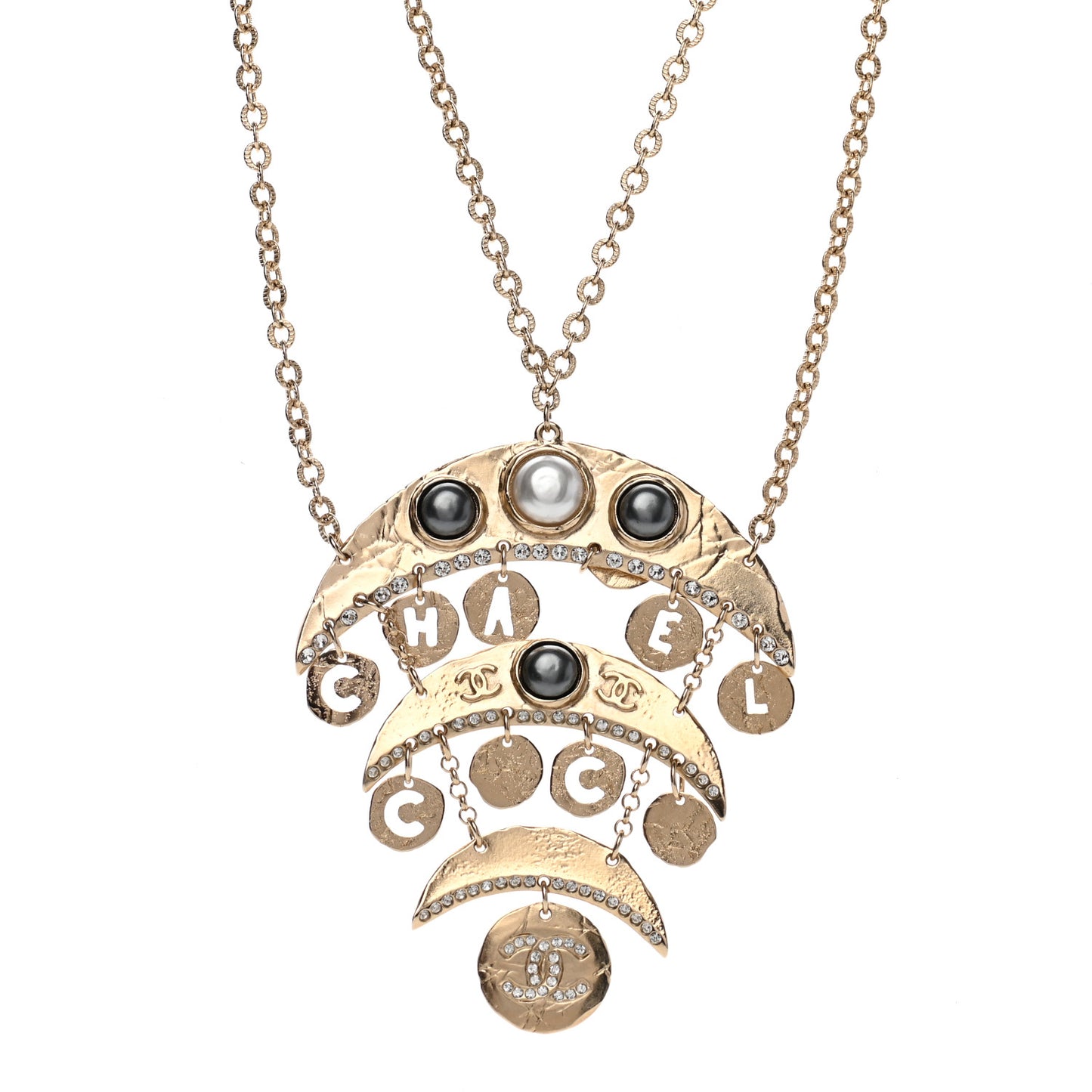 Crystal CC Pearl Drop Pendant Necklace