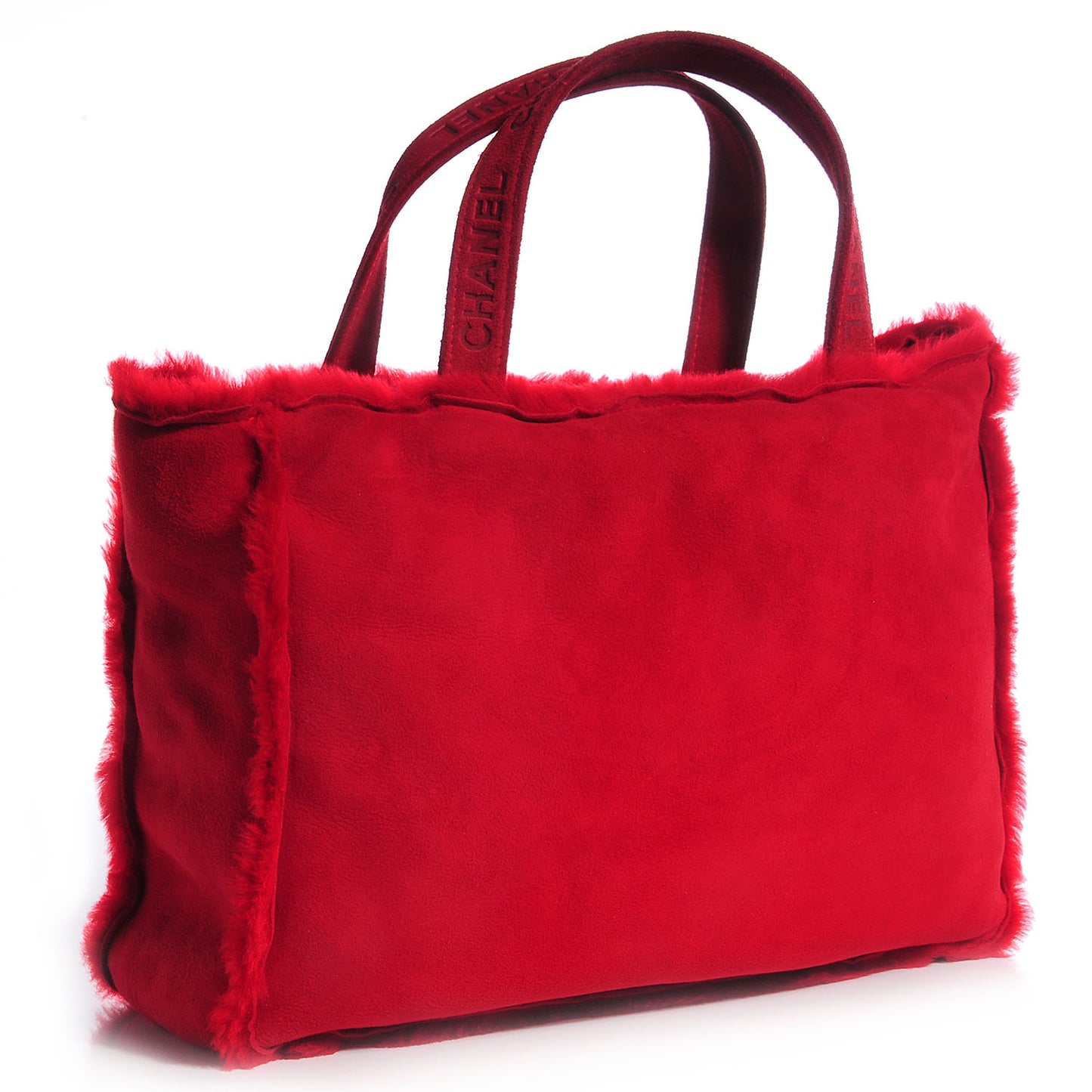 Suede Shearling Fur Handbag Red