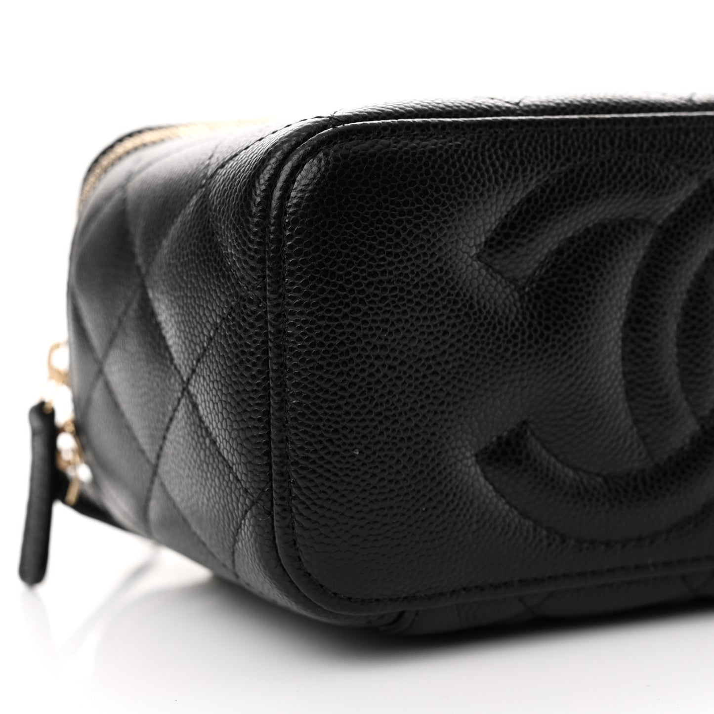 Caviar Quilted Small Vanity Case With Chain Black