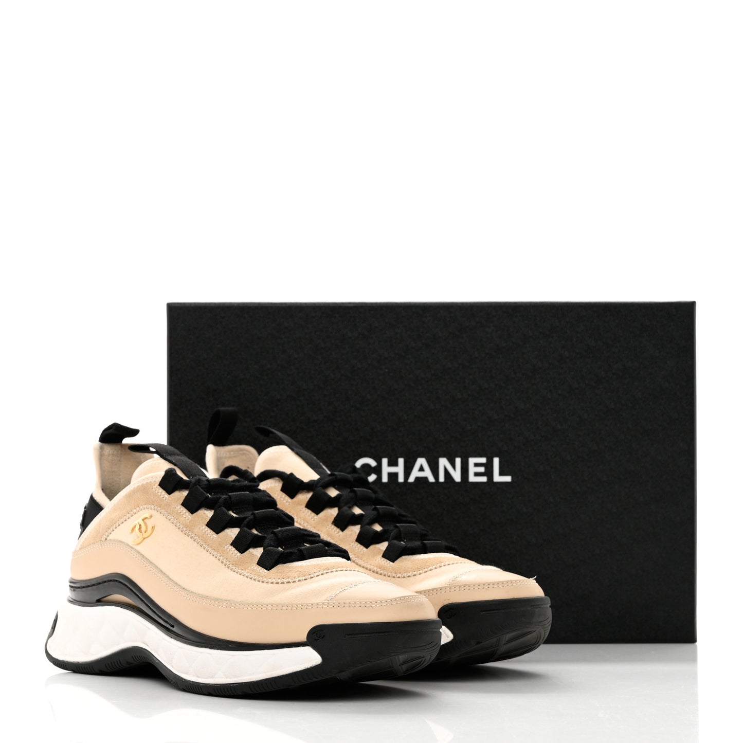 Suede Calfskin Nylon Grosgrain CC Sneakers 39 Beige