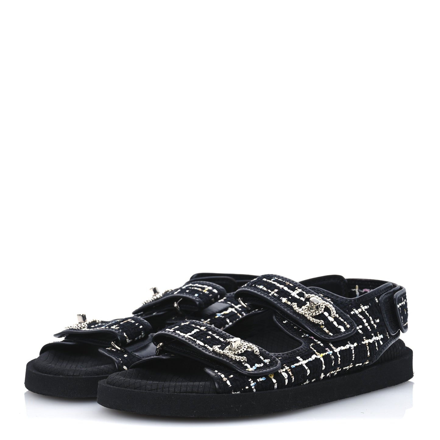 Tweed Lambskin Dad Sandals 39 Black Multicolor