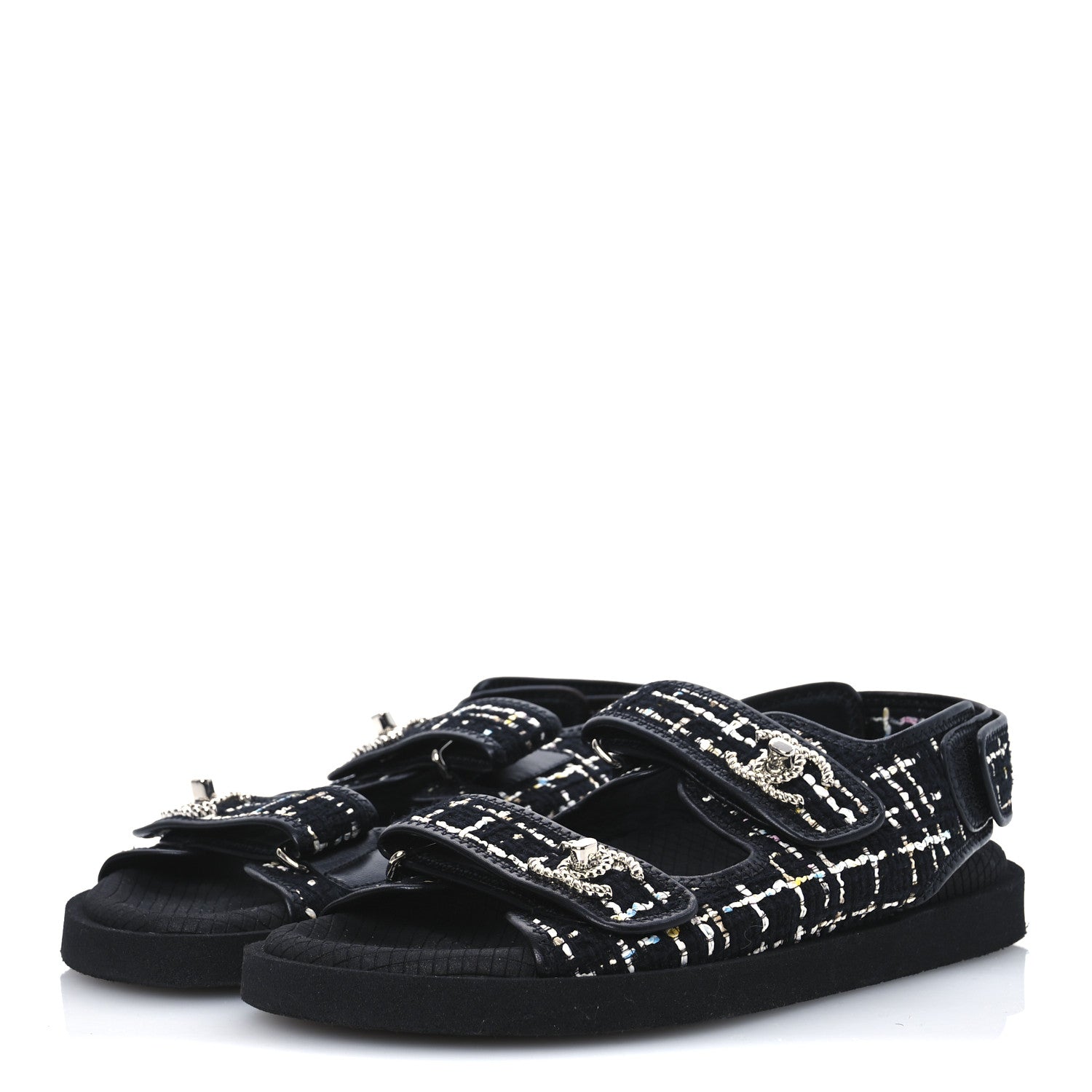 Chanel Tweed Lambskin Dad Sandals 39 Black Multicolor 4 of 9