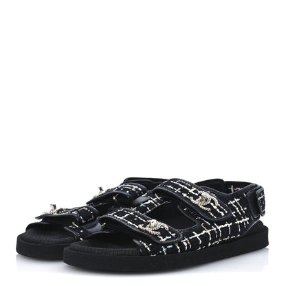 Chanel Tweed Lambskin Dad Sandals 39 Black Multicolor 4 of 9